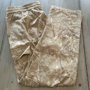 Esc Tan Camo Pull On Cargo Pants Men’s Sz M Maple Leaves Trees